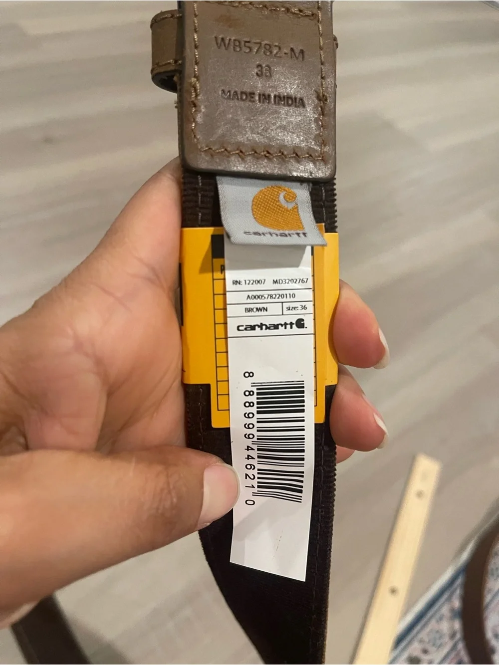 NWT Carhartt Men’s Tan Canvas Belt with Leather Trim